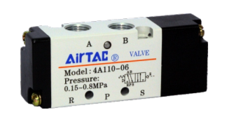 AIRTAC CONTROL VALVE, 4A1 SERIES, SINGLE SOLENOID&lt;BR&gt;4 WAY 2 POSITION AIR PILOTED, M5M5, NONE